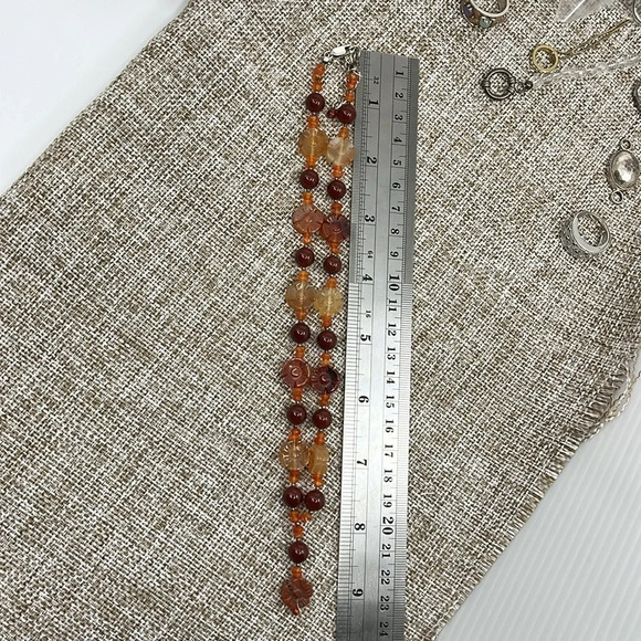 Vintage Amber & Red Jasper Flower Bead Necklace - 925 Silver, Adjustable 16-20" - Picture 7 of 11